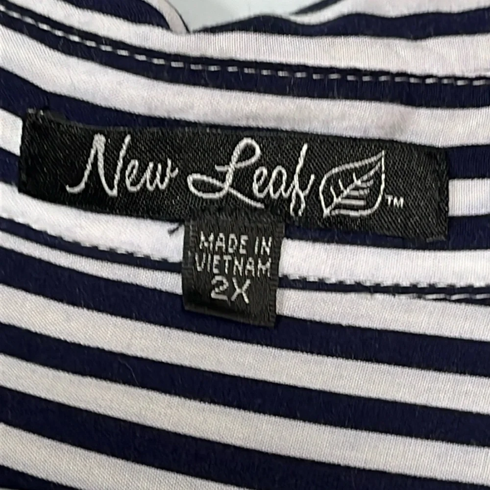 New leaf black vertical striped rayon BLOUSE pink blue floral embroidery 2XL XXL - Picture 2 of 14